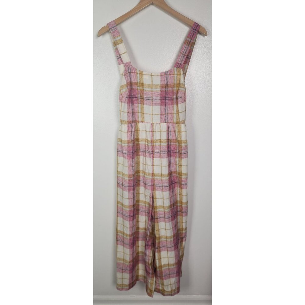 Loft Beach Women's Sz. XS Pink & Tan Plaid Backless Tank Jumpsuit - Picture 1 of 7